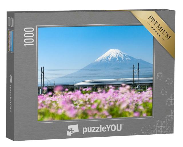Puzzle 1000 Teile „Shinkansen Hochgeschwindigkeitszug am Fuji, Japan“