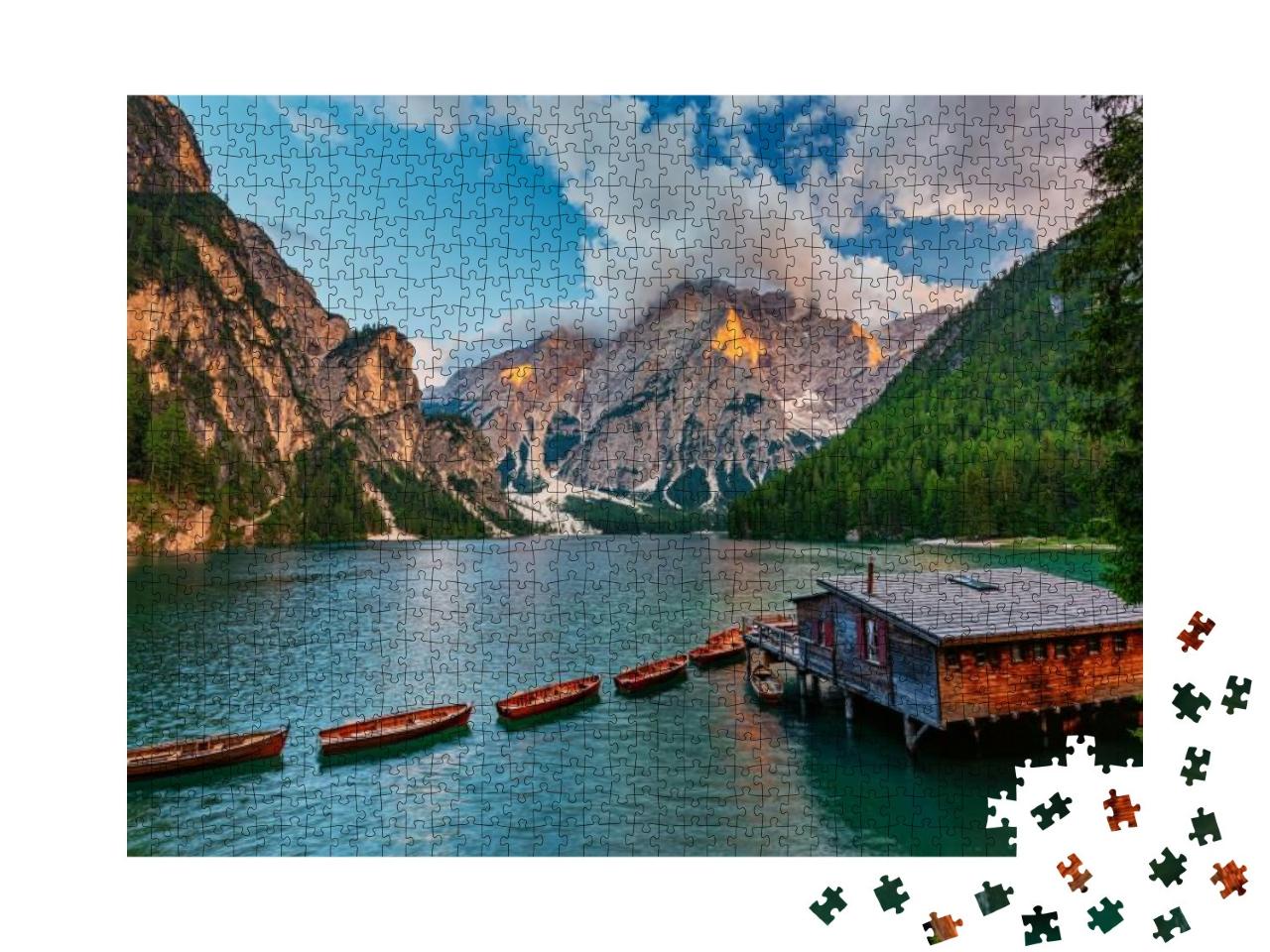 Puzzle 1000 Teile „Die Dolomiten: Berge und Aussicht auf Seen, Italien“