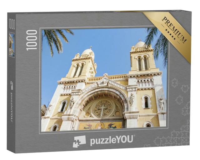 Puzzle 1000 Teile „Ville Nouvelle: Blick auf die Kathedrale Heiliger Vinzenz von Paul, Tunis, Tunesien“