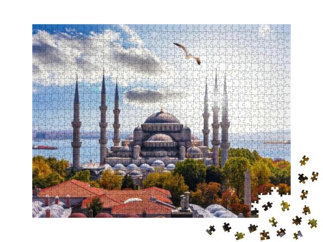 Puzzle 1000 Teile „Sultan-Ahmet-Moschee vor Bosporus, Istanbul, Türkei“