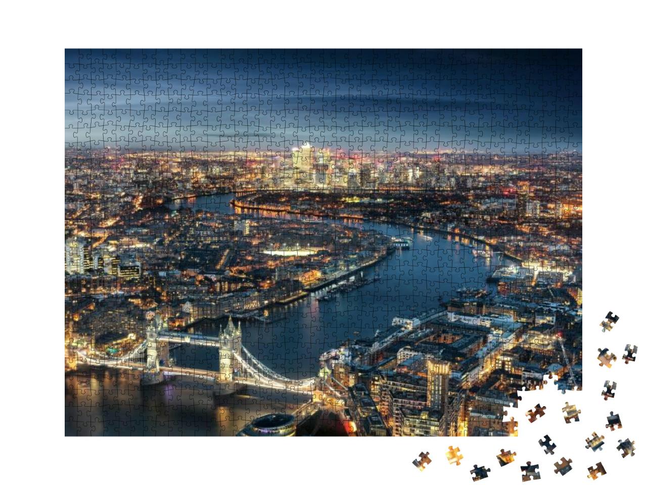 Puzzle 1000 Teile „Luftaufnahme von London: Tower Bridge am Abend“