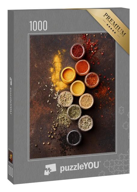 Puzzle 1000 Teile „Set mit verschiedenen bunten Gewürzen in Gläsern“