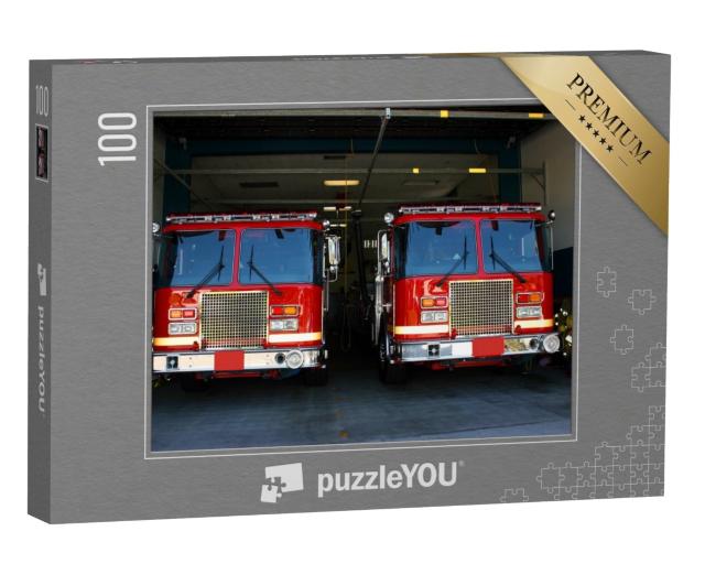 Puzzle 100 Teile „Feuerwehrautos in einer Feuerwache“