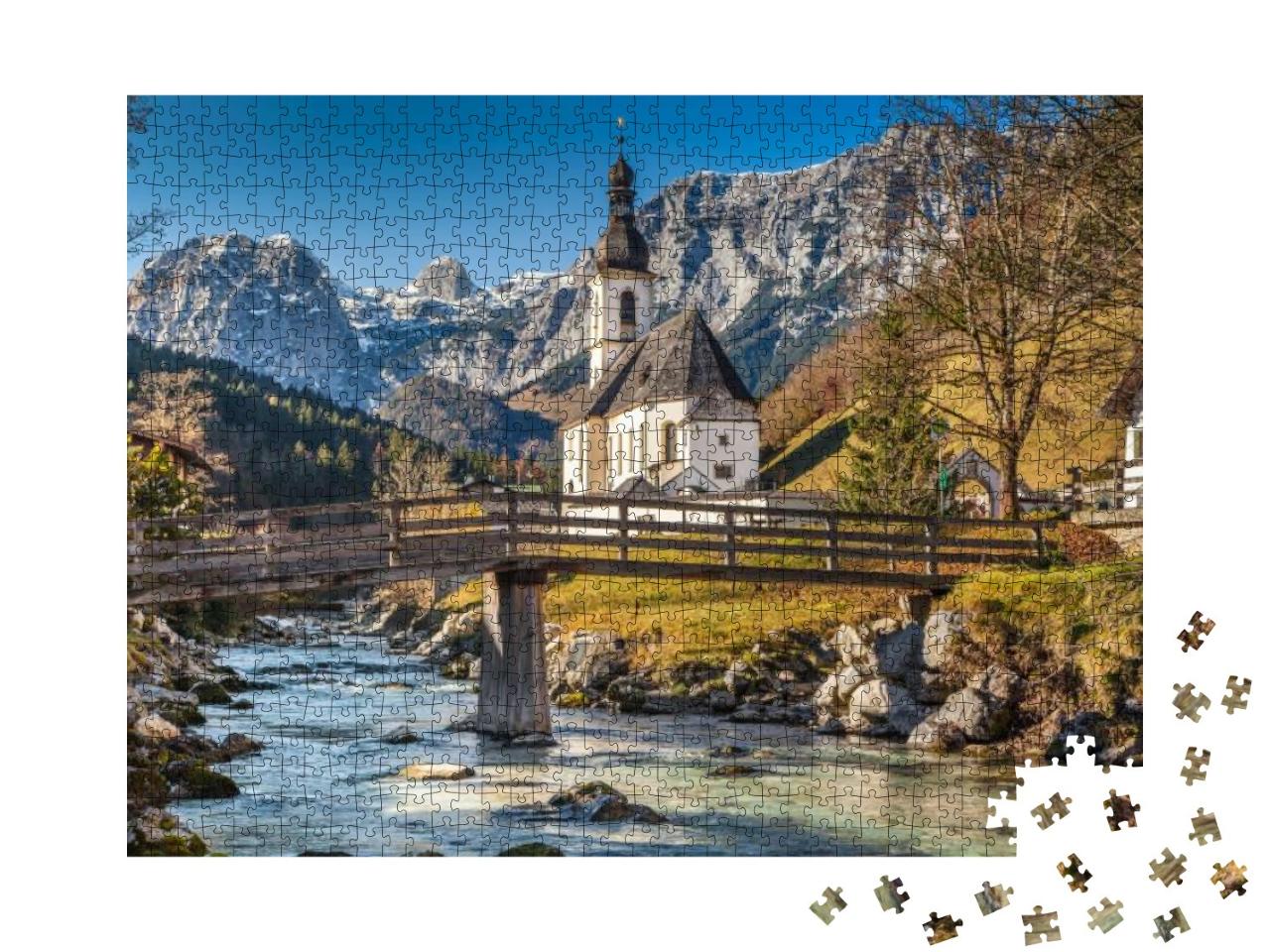 Puzzle 1000 Teile „Pfarrkirche St. Sebastian im Herbst, Ramsau, Deutschland“