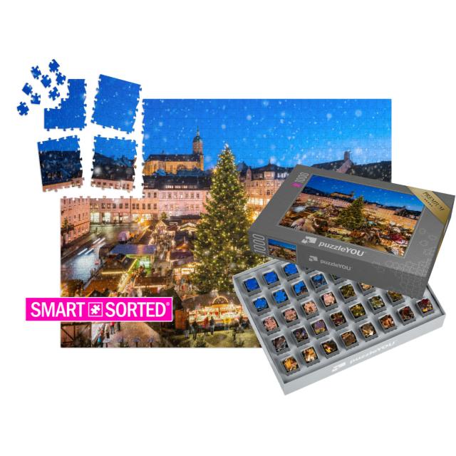 SMART SORTED® | Puzzle 1000 Teile „Weihnachtsmarkt in Annaberg-Buchholz im Erzgebirge, Sachsen“