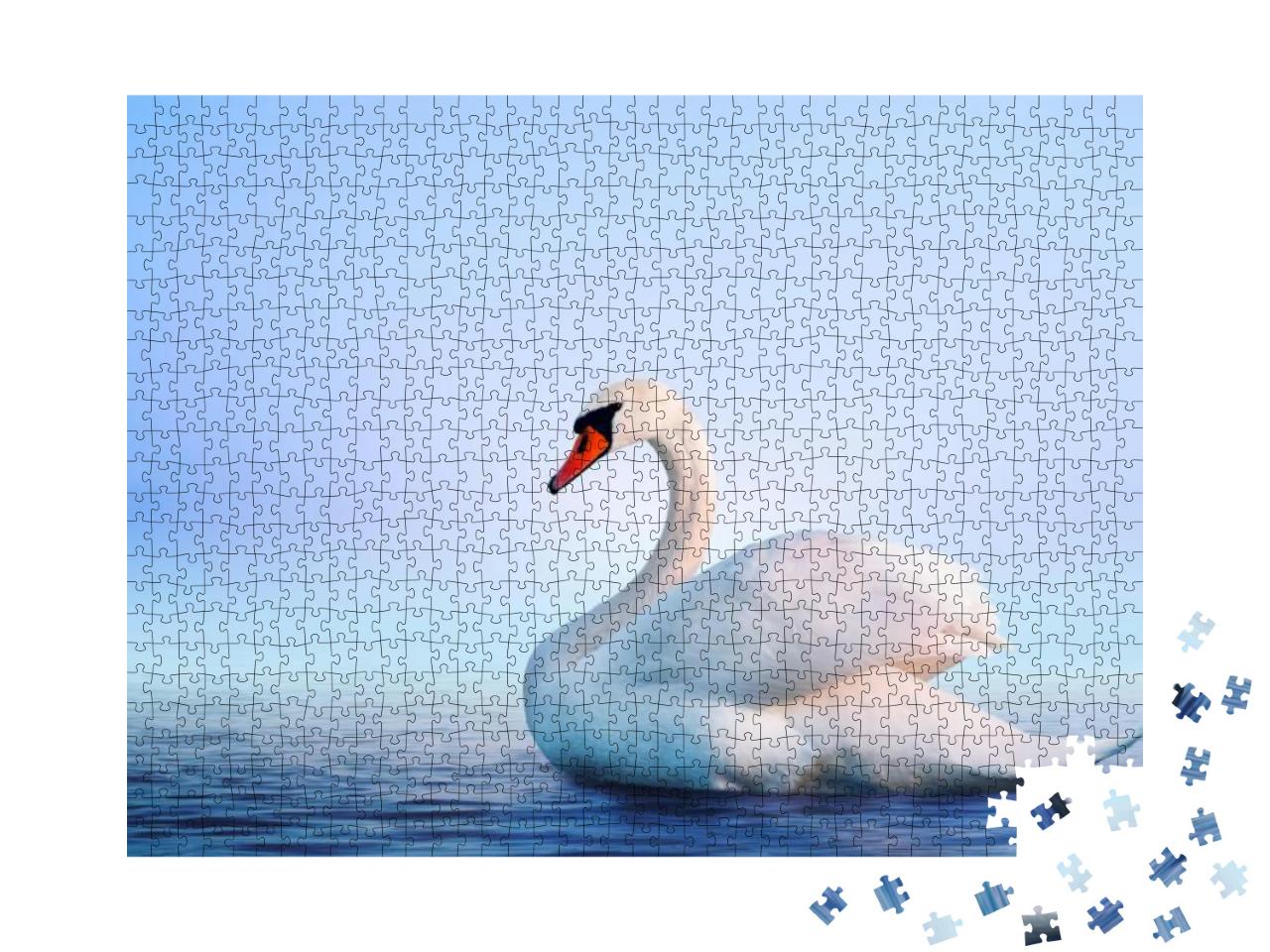 Puzzle 1000 Teile „Weißer Schwan in der nebligen Morgendämmerung“