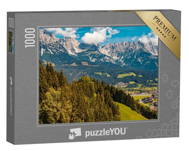 Puzzle 1000 Teile „Hartkaisergipfel über Ellmau am Wilden Kaiser Tirol, Österreich“