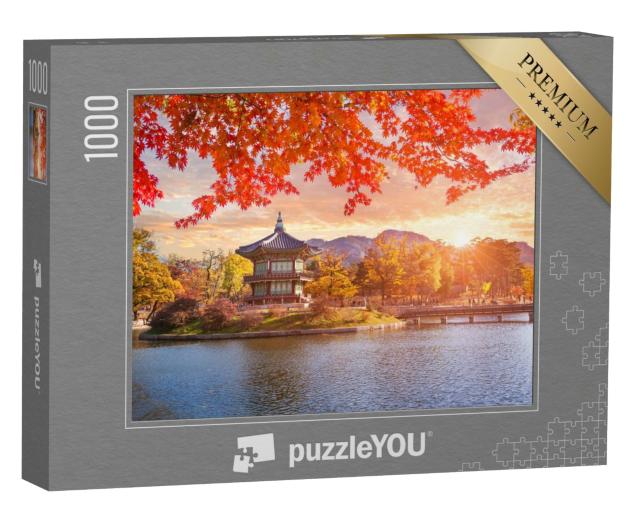 Puzzle 1000 Teile „Rote Ahornbäume am Gyeongbokgung-Palast, Seoul“