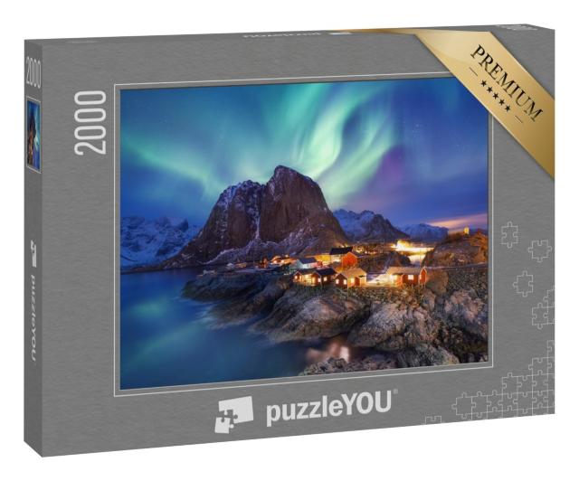 Puzzle 2000 Teile „Aurora borealis auf den Lofoten, Norwegen“
