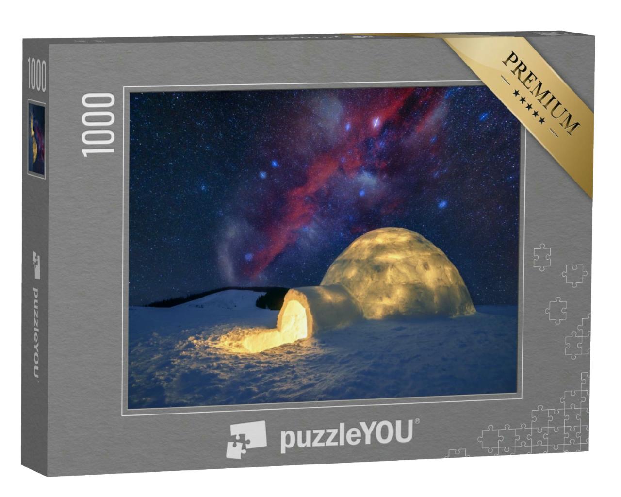 Puzzle 1000 Teile „Beleuchtetes Iglu unter dem Sternenhimmel der Karpaten“