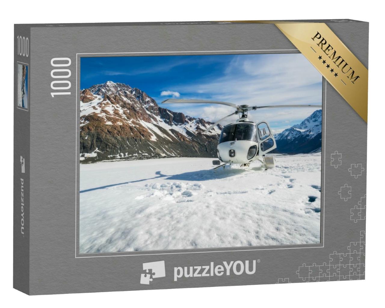 Puzzle 1000 Teile „Hubschrauberlandung auf dem Mount Cook, Neuseeland“