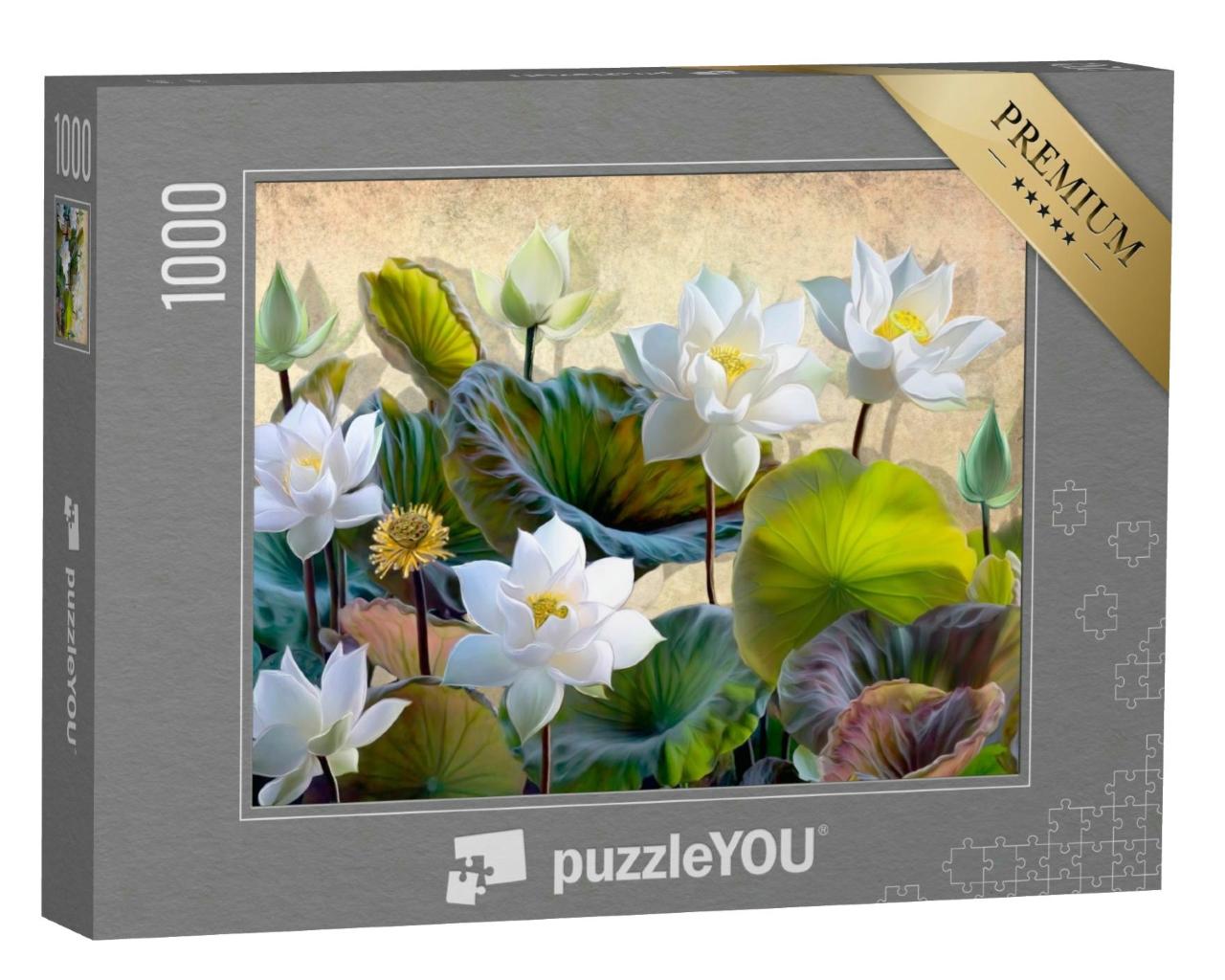 Puzzle 1000 Teile „Blühende weiße Lotusblumen“