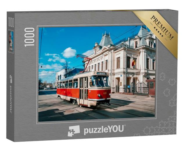 Puzzle 1000 Teile „Oldtimer-Straßenbahn im historischen Stadtzentrum Moskaus“
