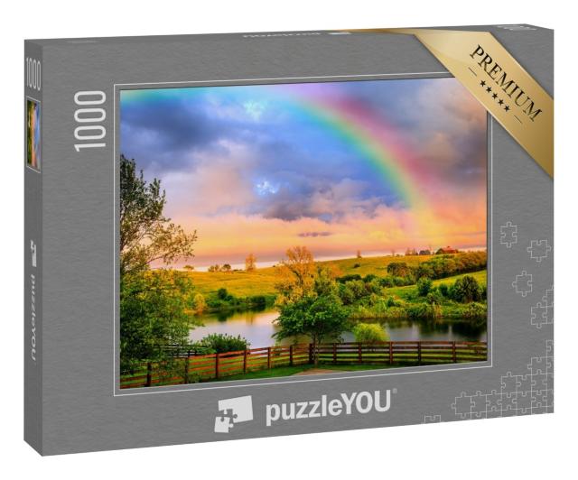 Puzzle 1000 Teile „Ruhige Landschaft nach dem Sturm mit leuchtendem Regenbogen“