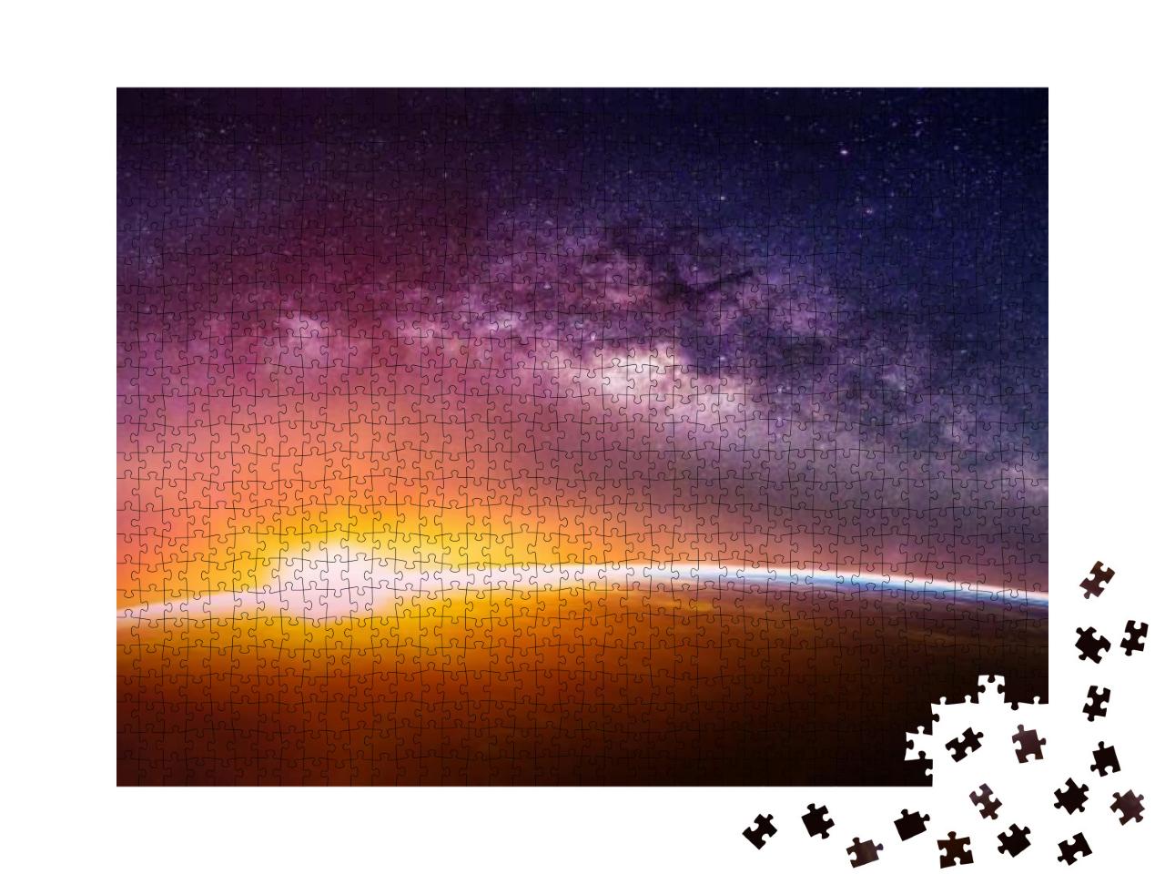 Puzzle 1000 Teile „Landschaft mit Milchstraße, Galaxie, Sonnenaufgang, Blick auf die Erde“