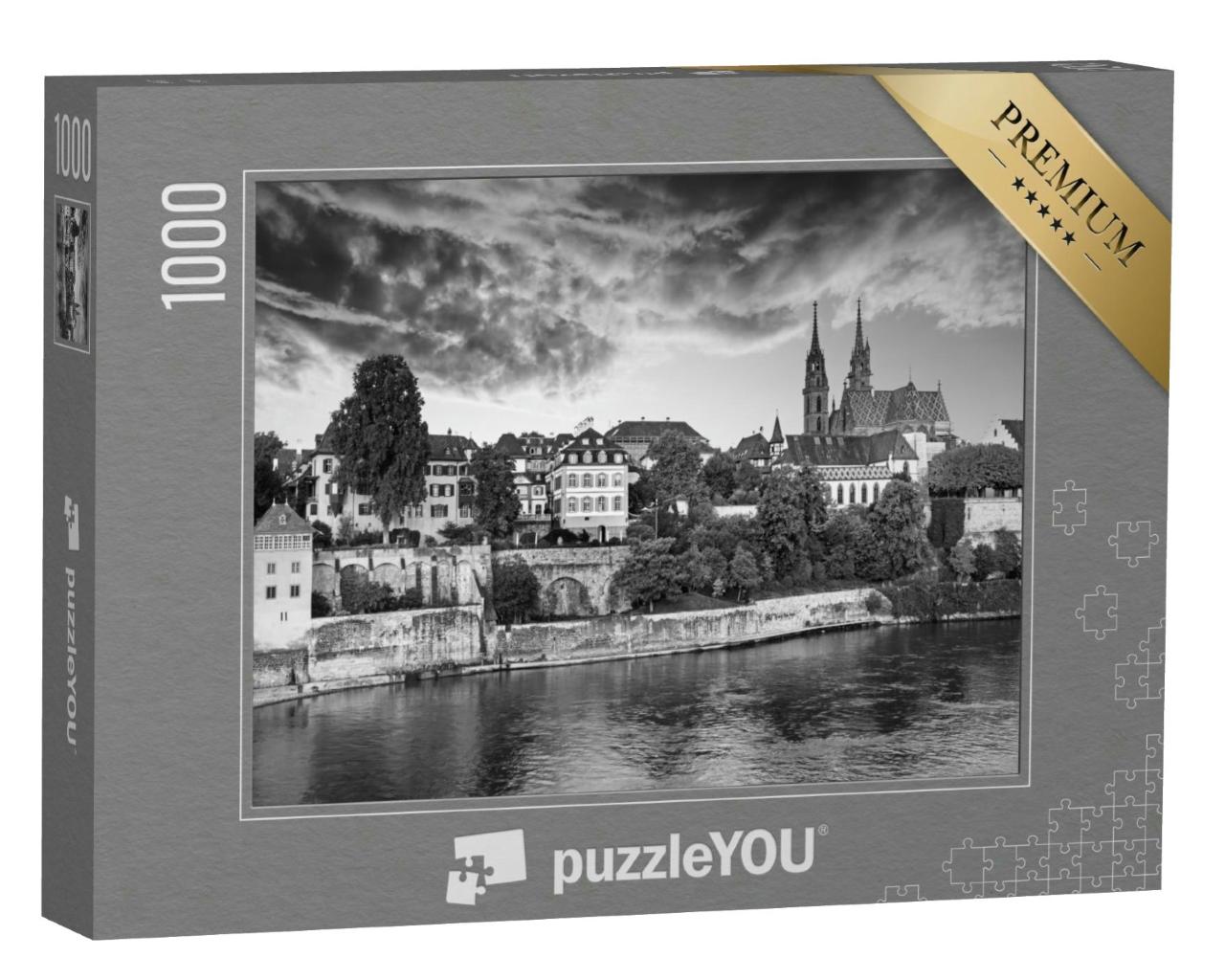 Puzzle 1000 Teile „Beeindruckende Aufnahme in schwarz-weiß der Altstadt von Basel, Schweiz“