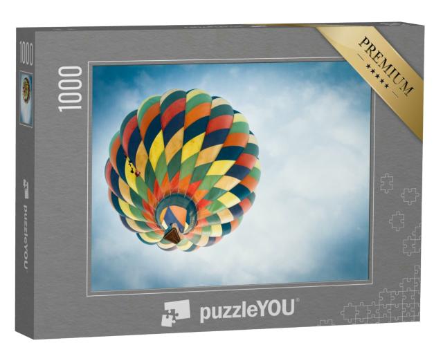 Puzzle 1000 Teile „Bunter Heißluftballon, spannende Perspektive von unten“