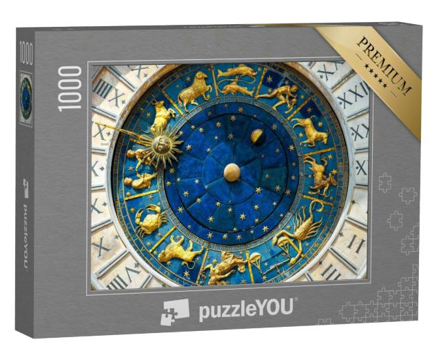 Puzzle 1000 Teile „Astrologische Tierkreiszeichen auf antiker Uhr“