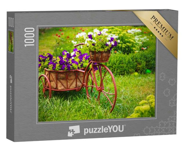 Puzzle 1000 Teile „Altes Fahrrad mit Blumenkorb“