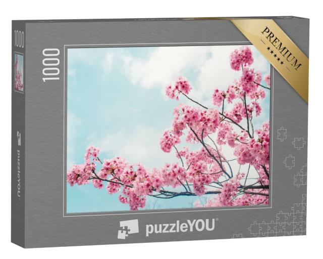 Puzzle 1000 Teile „Bezaubernde blühende Kirschzweige unter blauem Himmel“