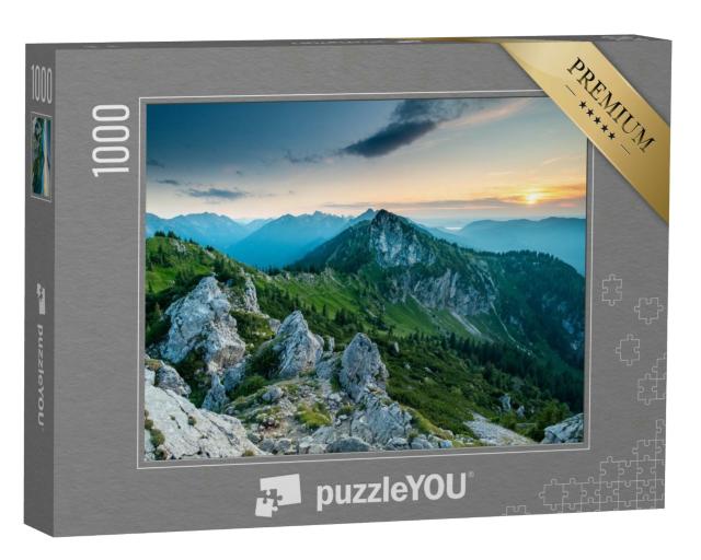 Puzzle 1000 Teile „Sonnenuntergang am Teufelstättkopf in den Ammergauer Alpen“