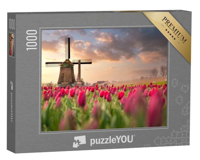 Puzzle 1000 Teile „Tulpenfelder und Windmühlen in den Niederlanden“