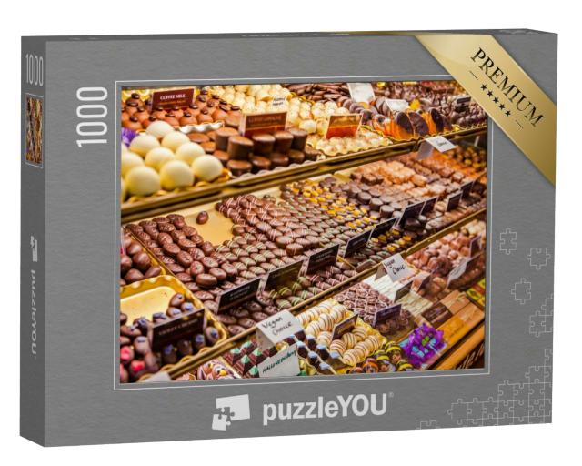 Puzzle 1000 Teile „Vielfalt an Schokoladenpralinen auf dem englischen Markt, Irland“