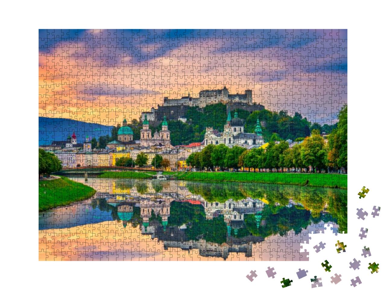 Puzzle 1000 Teile „ Sonnenaufgang über der Skyline von Salzburg, Österreich“