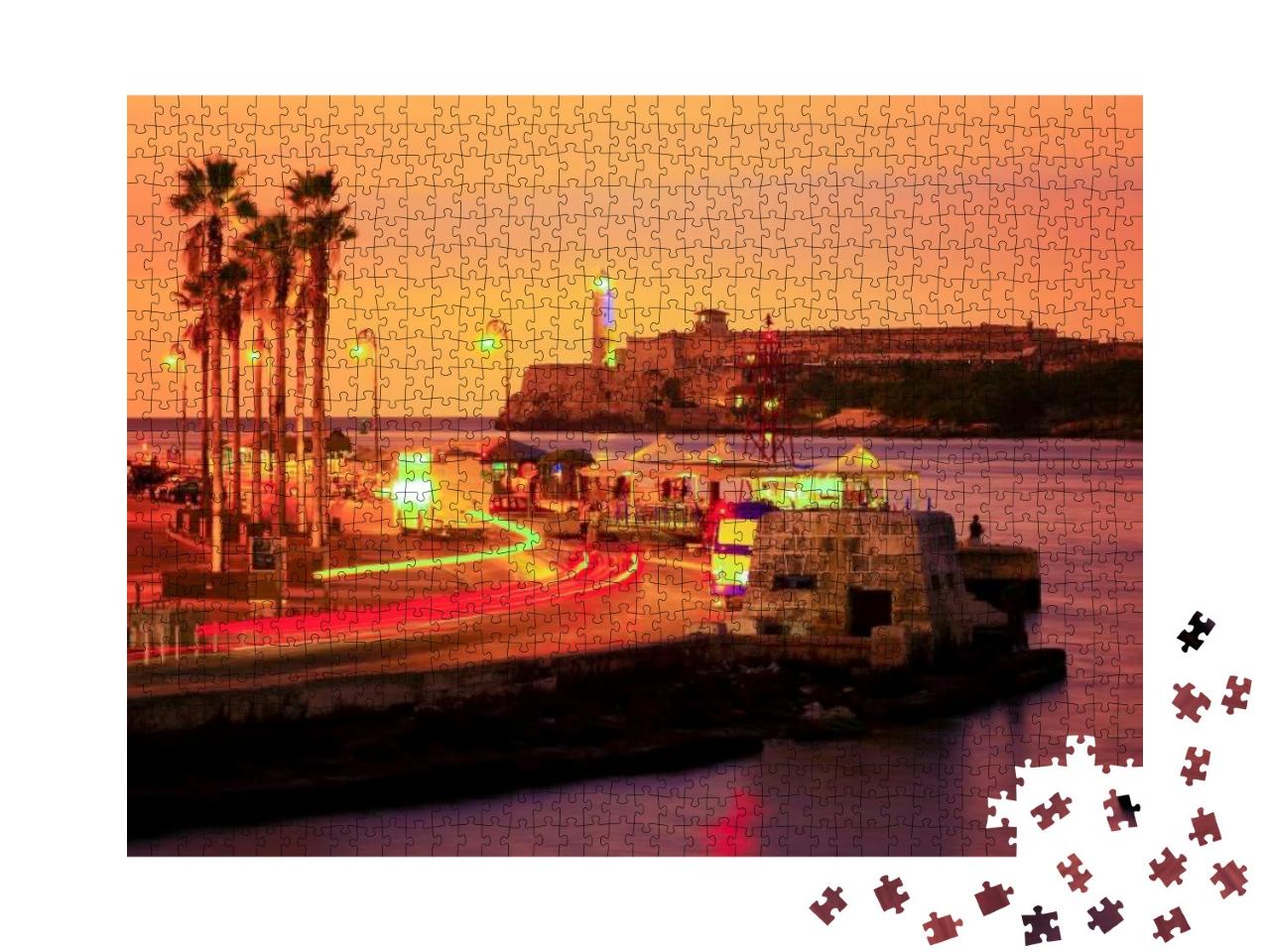 Puzzle 1000 Teile „Sonnenuntergang in Havanna mit Blick auf den Leuchtturm von El Morro“