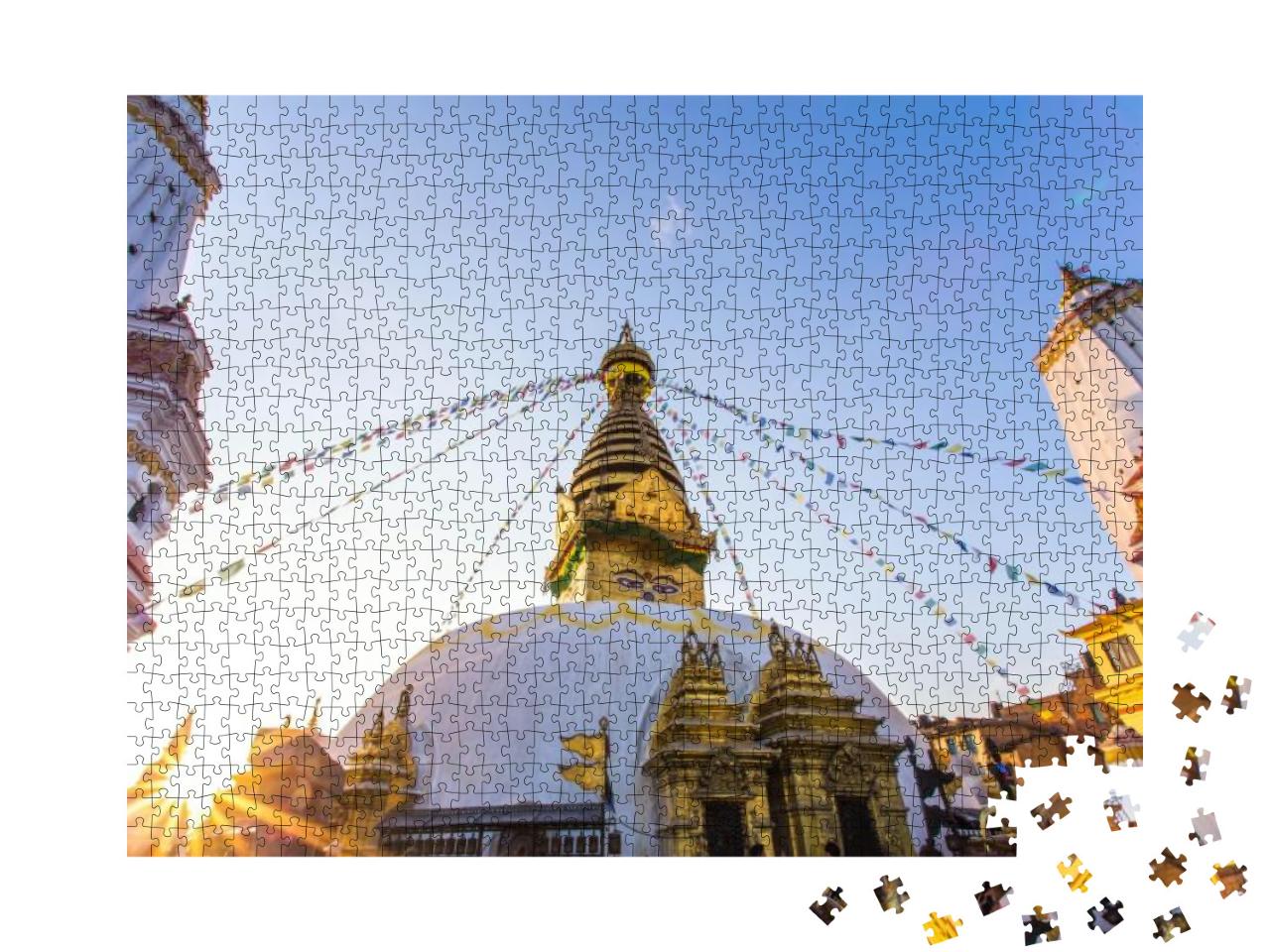 Puzzle 1000 Teile „Goldenes Licht am Swayambhunath Affentempel, Kathmandu, Nepal“