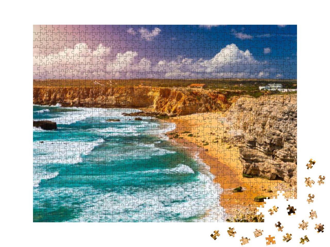 Puzzle 1000 Teile „Panoramablick auf den Strand Praia do Tonel, Algarve, Portugal“