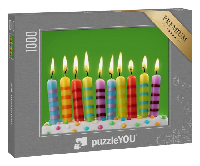 Puzzle 1000 Teile „Zehn bunte Kerzen auf grünem Hintergrund“