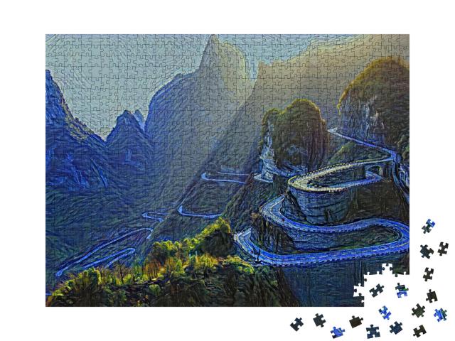 Puzzle 1000 Teile „im Kunst-Stil von van Gogh, Sternennacht - Tianmen-Berg-Nationalparks, Provinz Hunan, China“