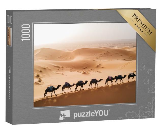 Puzzle 1000 Teile „Marokko: Kamel-Karawane in der Sahara, größte und heißeste Wüste der Welt“