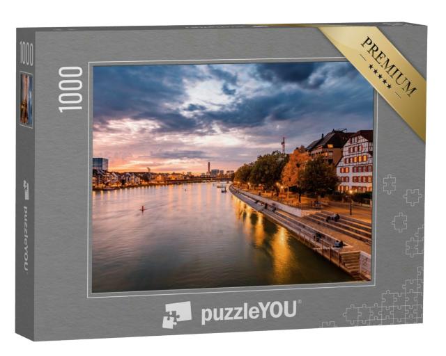 Puzzle 1000 Teile „Basel am Rhein im Sonnenuntergang, Schweiz“