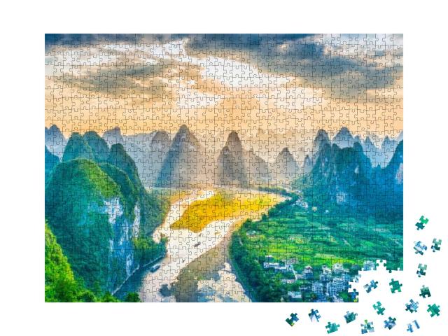 Puzzle 1000 Teile „Li-Fluss und Karstgebirge in Guilin, China“
