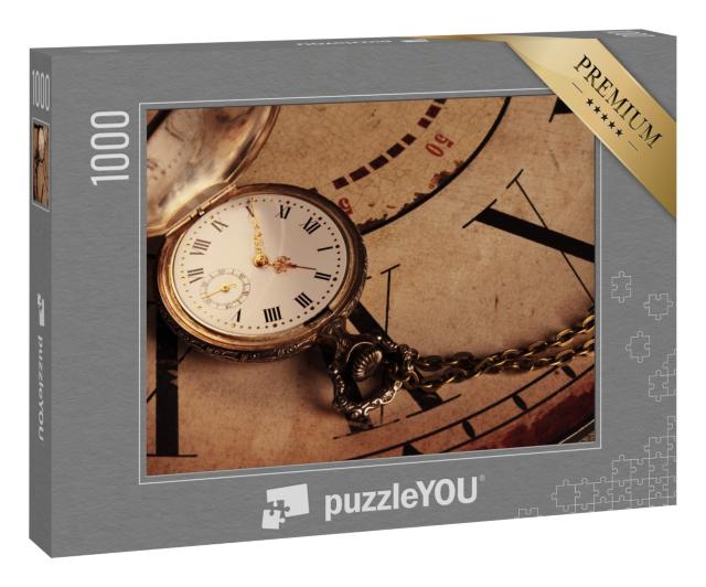 Puzzle 1000 Teile „Eine goldene Taschenuhr als Vintage-Uhr“