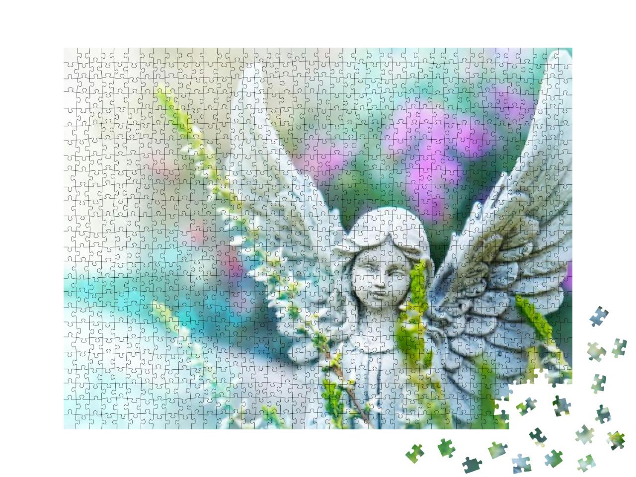 Puzzle 1000 Teile „Blumen und Sternenstaub mit Engel“