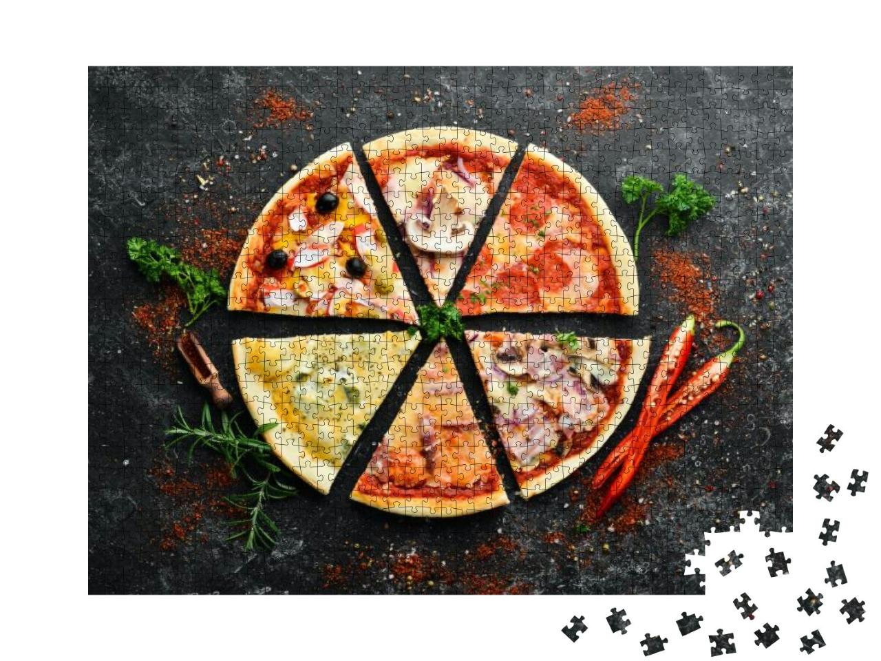 Puzzle 1000 Teile „Sortiment von Pizza in Scheiben“