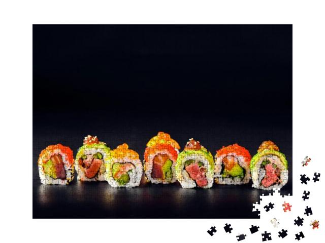 Puzzle 1000 Teile „Sushi-Rollen mit rotem Kaviar, Lachs, Thunfisch“