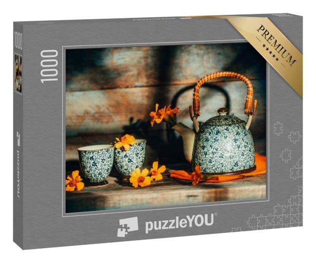Puzzle 1000 Teile „Stillleben mit Blumen in einer Teekanne“
