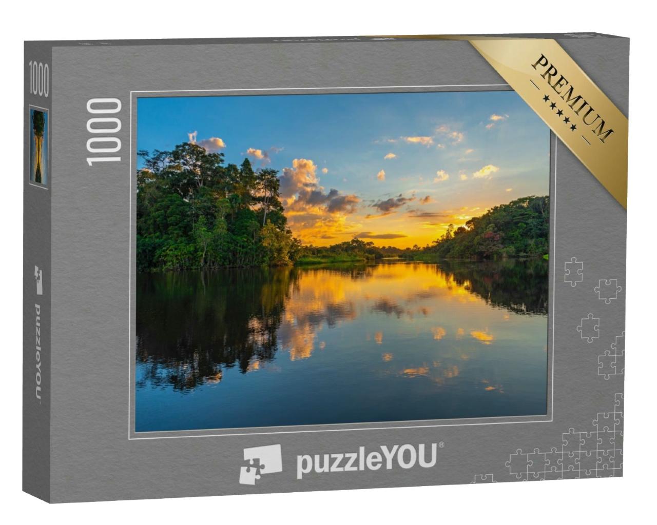 Puzzle 1000 Teile „Sonnenuntergang an einer Lagune im Amazonasgebiet“