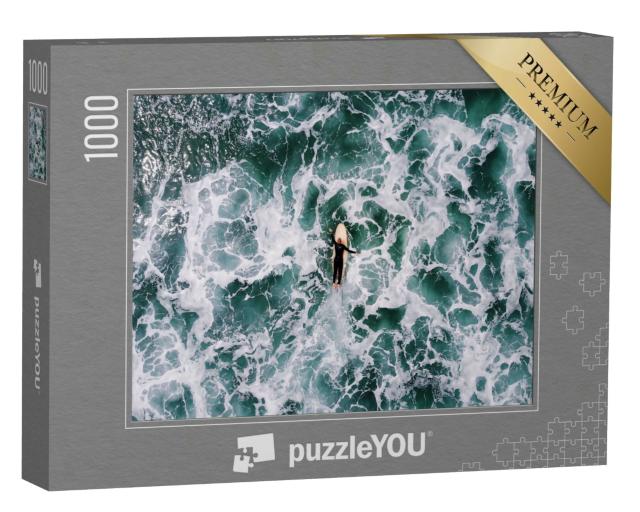 Puzzle 1000 Teile „Surfer in der rauhen See von Saunton Sands, Devon“