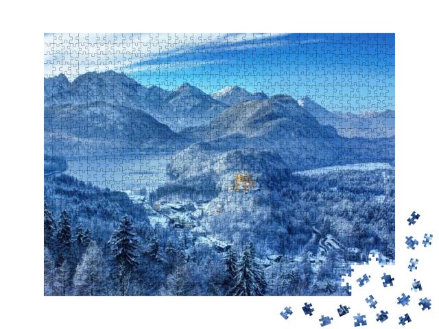 Puzzle 1000 Teile „Blick auf das Tal und das Schloss Hohenschwangau“