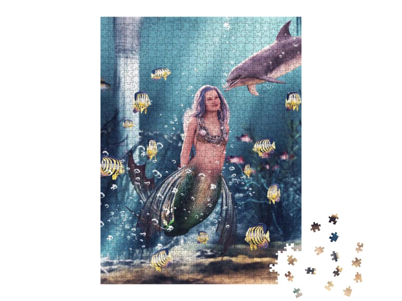 Puzzle 1000 Teile „Meerjungfrau mit ihrem Delfin“
