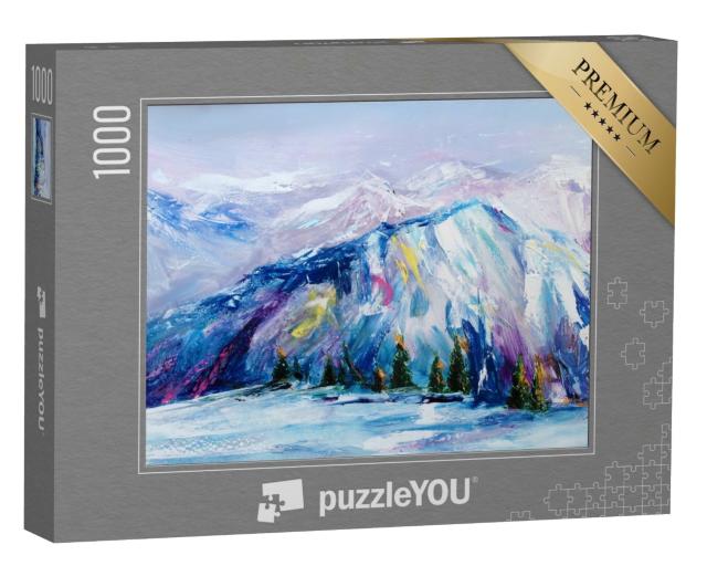 Puzzle 1000 Teile „Öl auf Leinwand: Berge im Schnee“