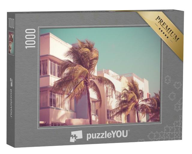Puzzle 1000 Teile „Palmen vor einem Gebäude in Miami im Retro-Stil“