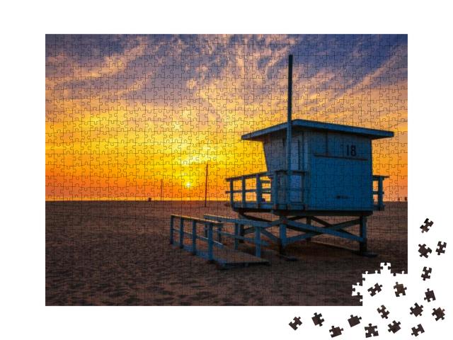 Puzzle 1000 Teile „Sonnenuntergang am Strand von Santa Monica, Los Angeles“