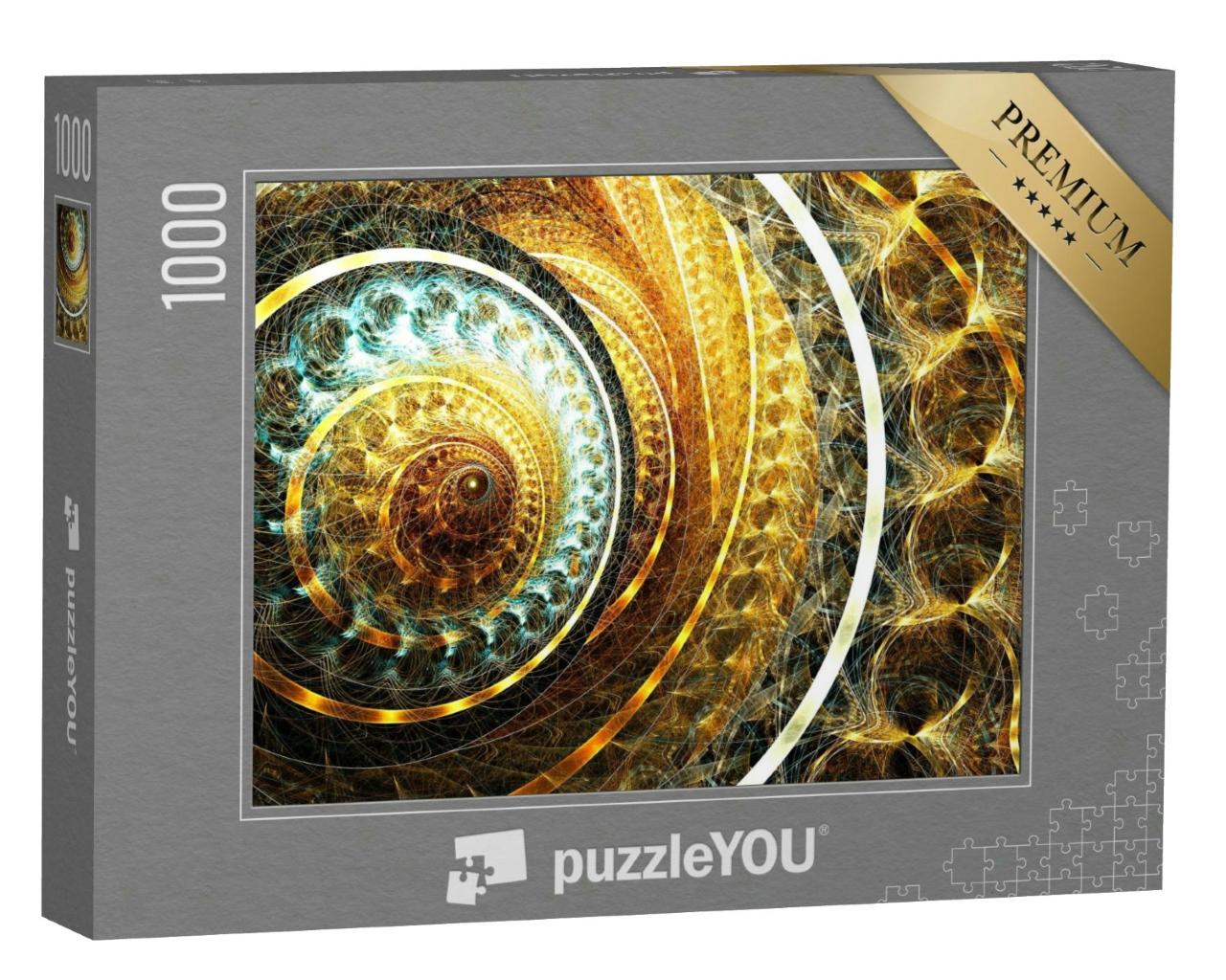 Puzzle 1000 Teile „Goldenes futuristisches Uhrwerk, Illustration“