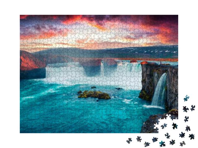Puzzle 1000 Teile „Ein Sommermorgen am Godafoss-Wasserfall in Island “